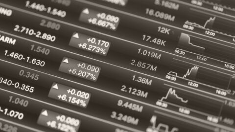 Market Update - May 2027 | Rhame & Gorrell Wealth Management Stock market dashboard with numbers, arrows, and small line charts representing trading data.